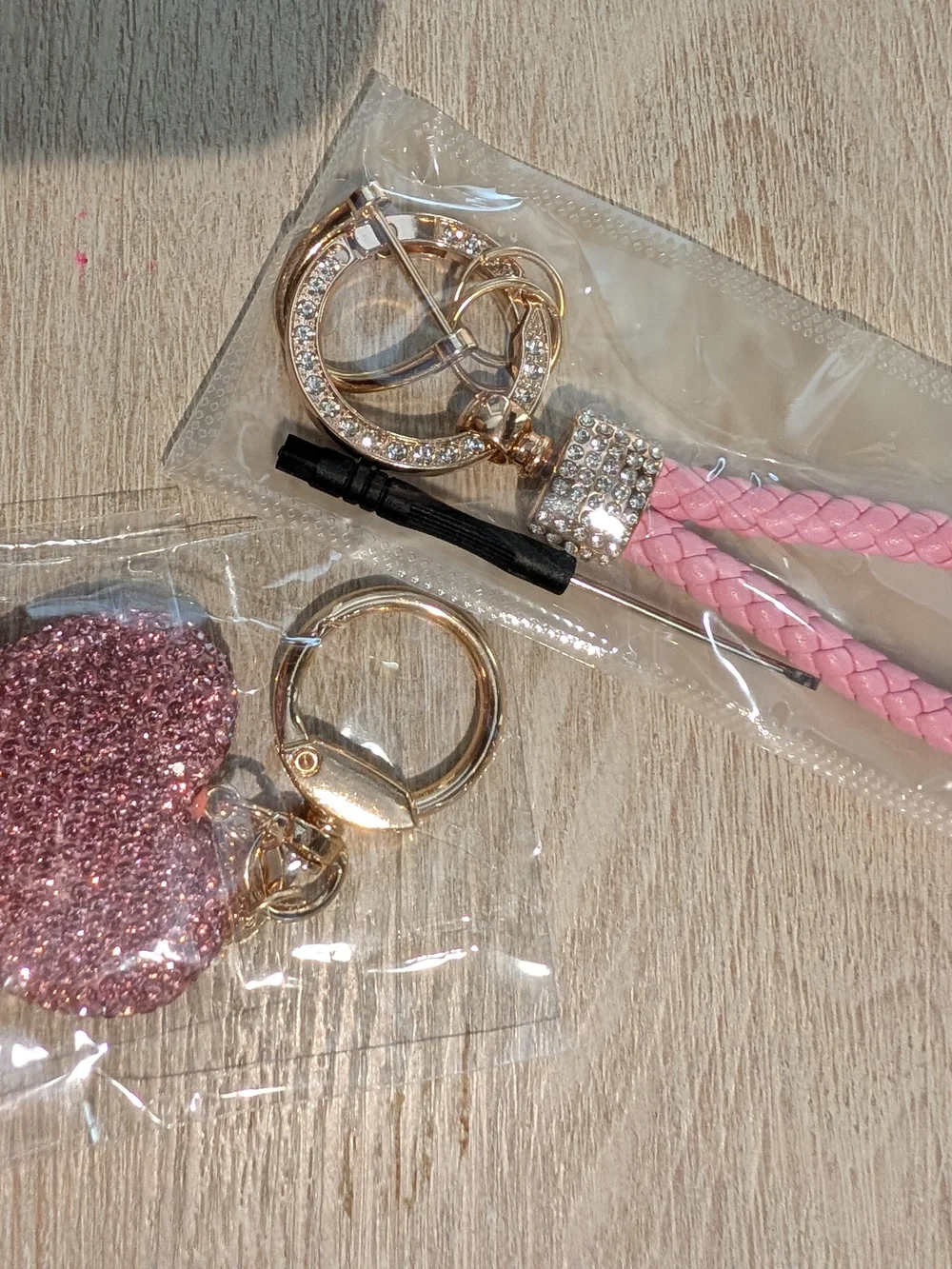 Pink Crystal Heart Keychain Bag Charm